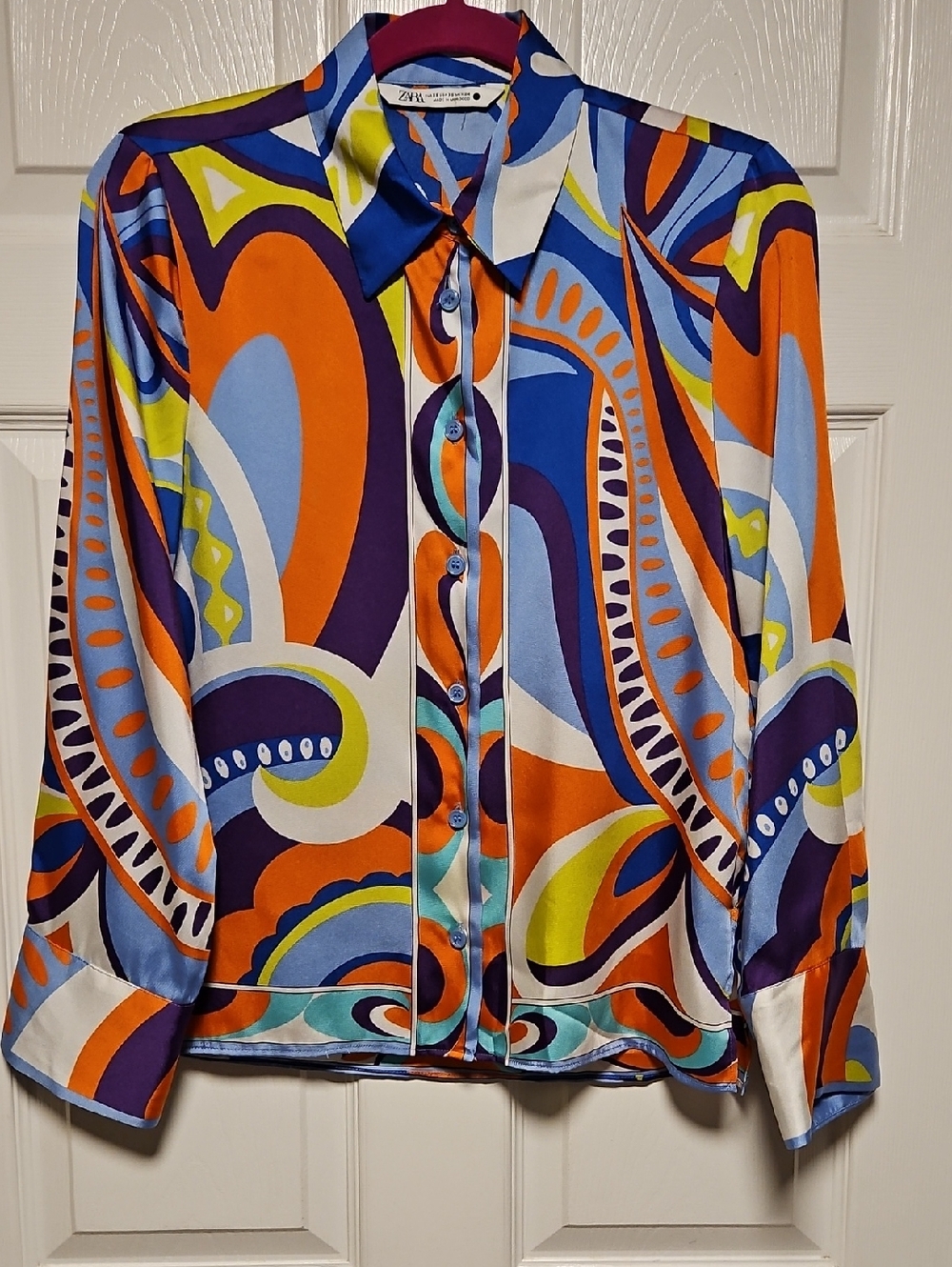 Zara Abstract Multicolor Button-Down Shirt